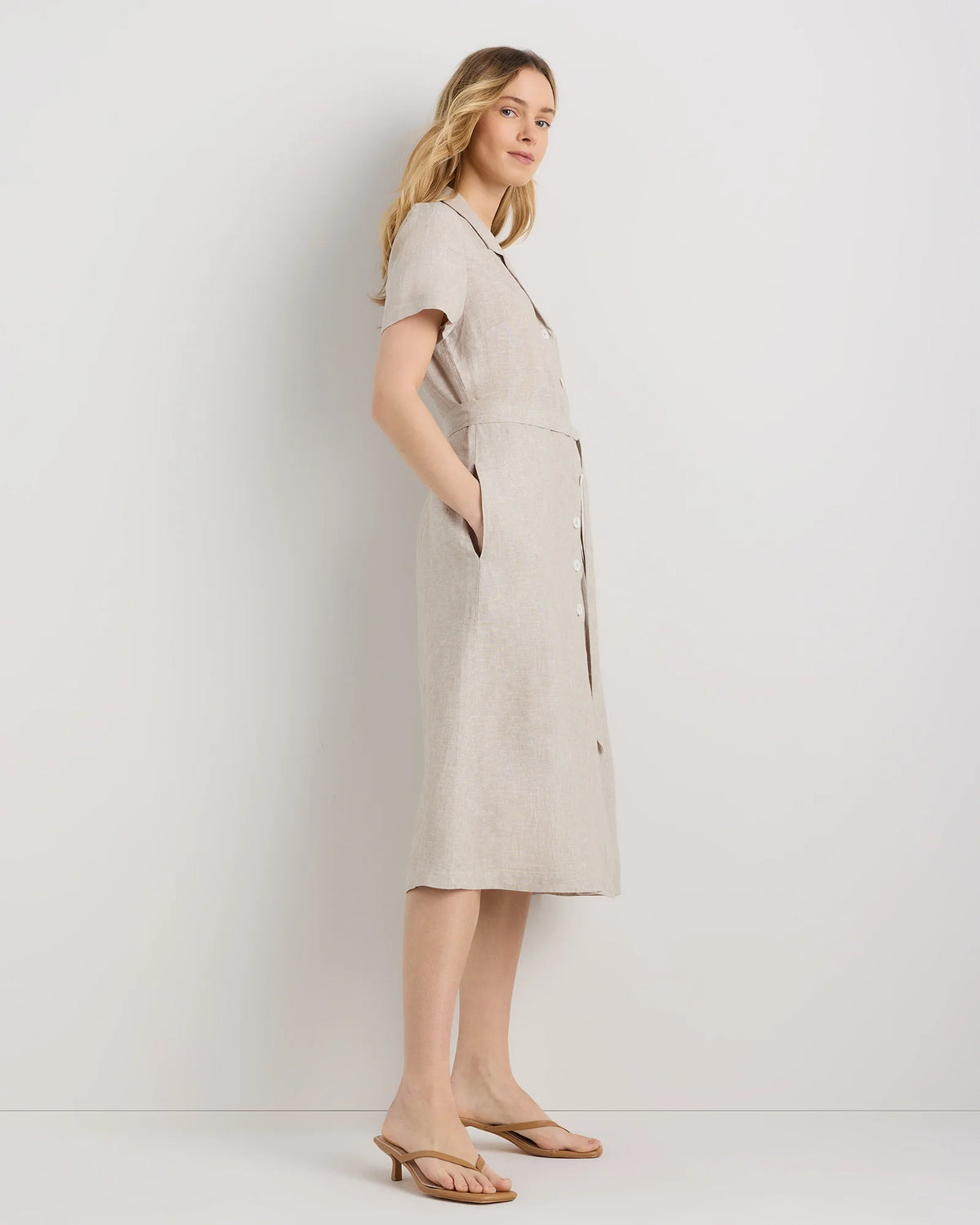 100% European Linen Button Front Dress - XS / Sky Blue Mariner Stripe