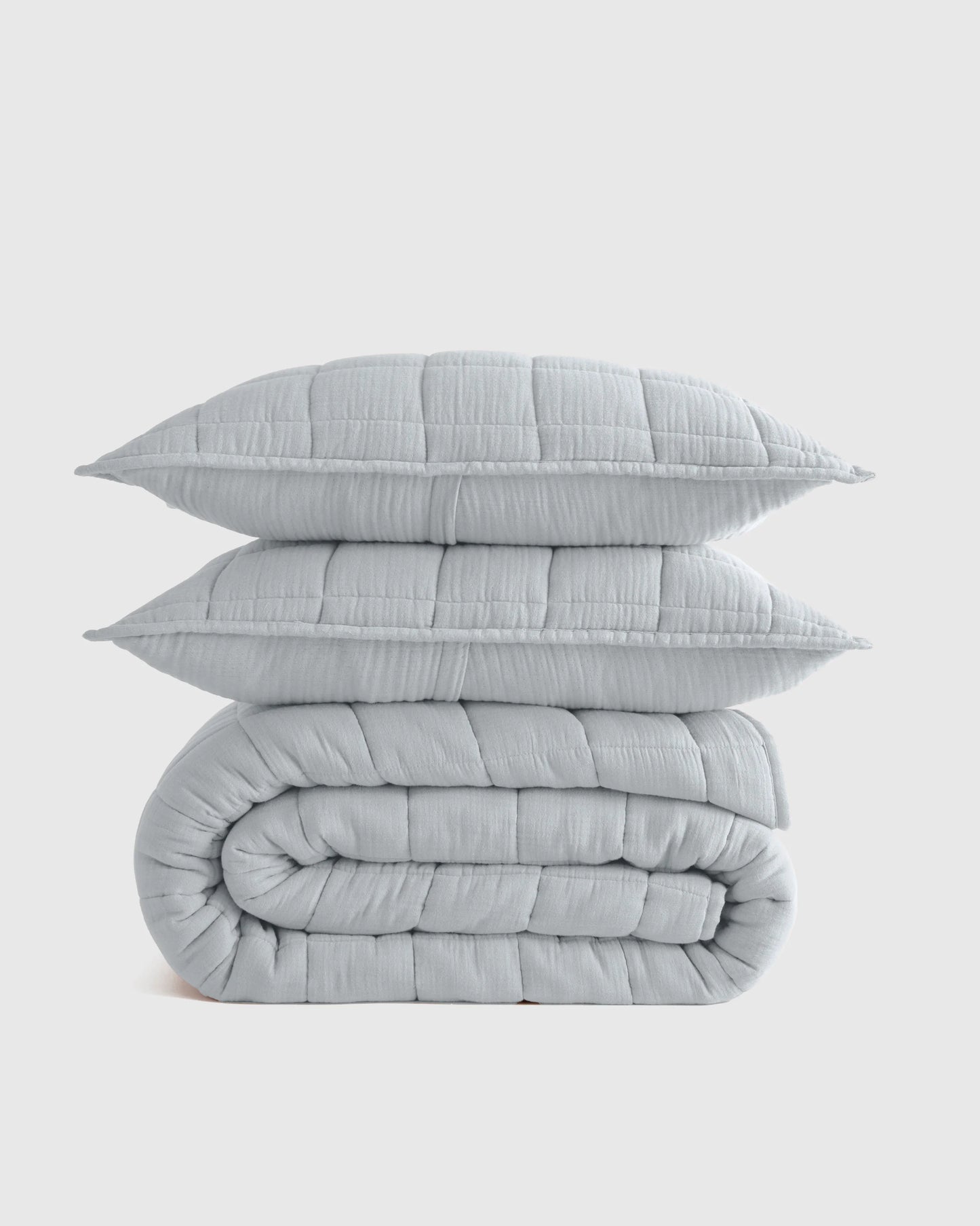Organic Cotton Gauze Box Quilt Set - Twin / Mineral