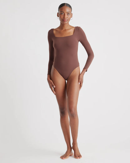 Second Skin Square Neck Long Sleeve Bodysuit - XS / Black