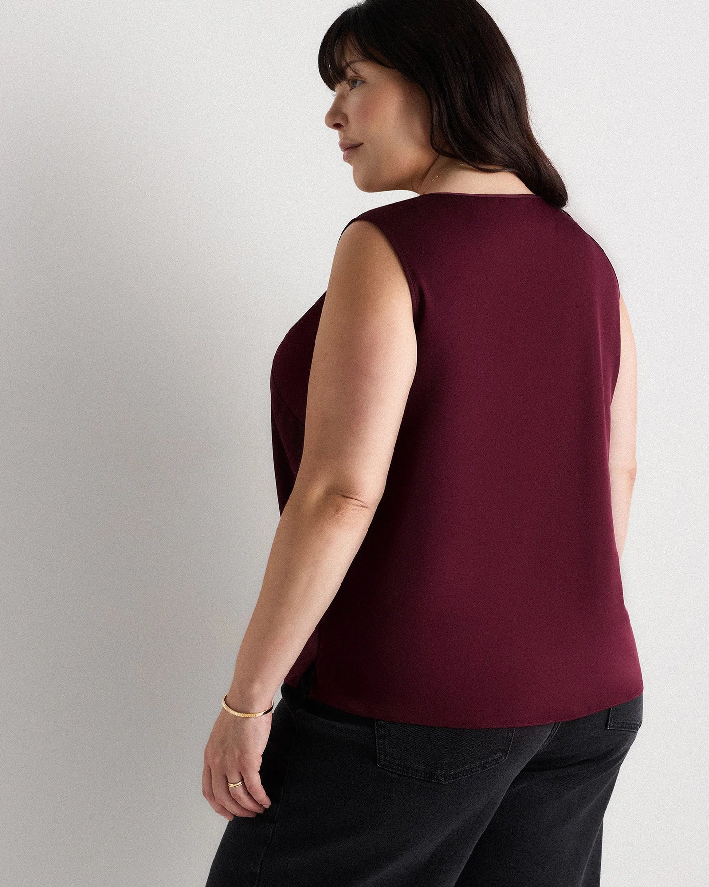 Washable Stretch Silk Tank - 1X / Navy