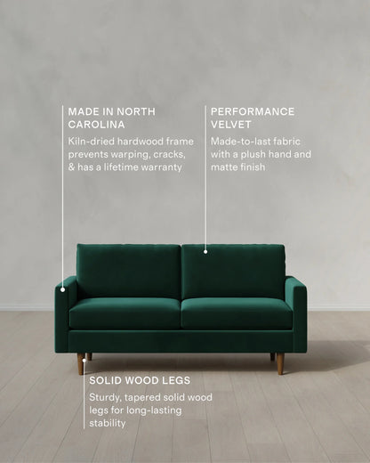 Atlas Midcentury Sofa in Performance Velvet - 6ft / Ivory