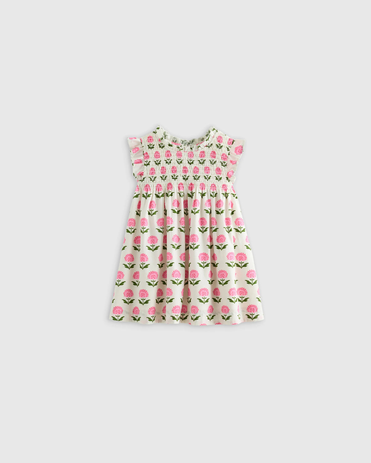 100% Organic Cotton Poplin Smocked Flutter Sleeve Dress - 3-6M / Blue Ditsy Floral