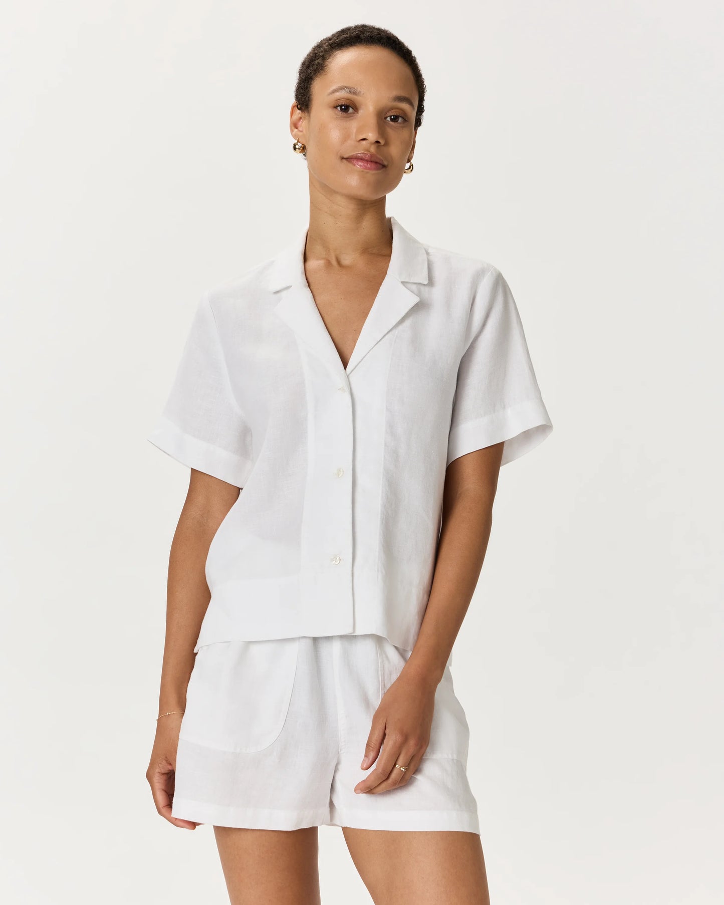 100% European Linen Short Sleeve Shirt - XS / Moonstone Blue