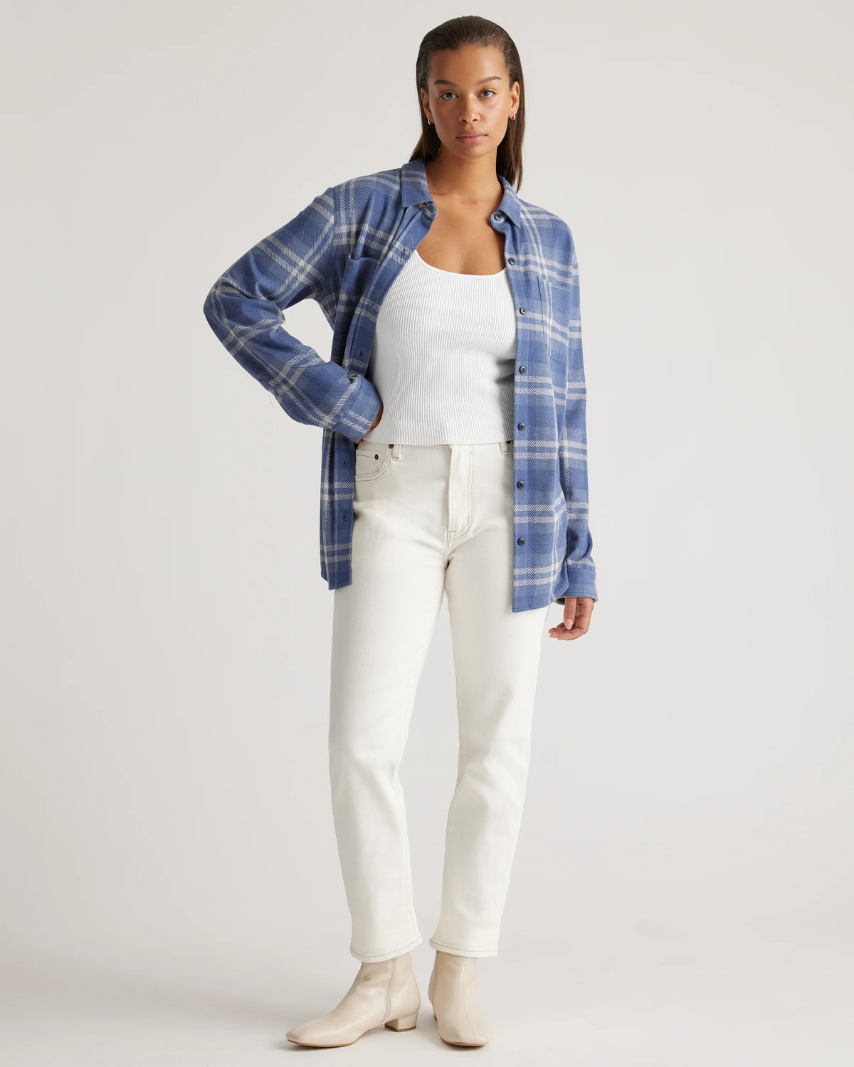 Stretch Sweater Fleece Shirt - XS / Navy/Red/Yellow Check