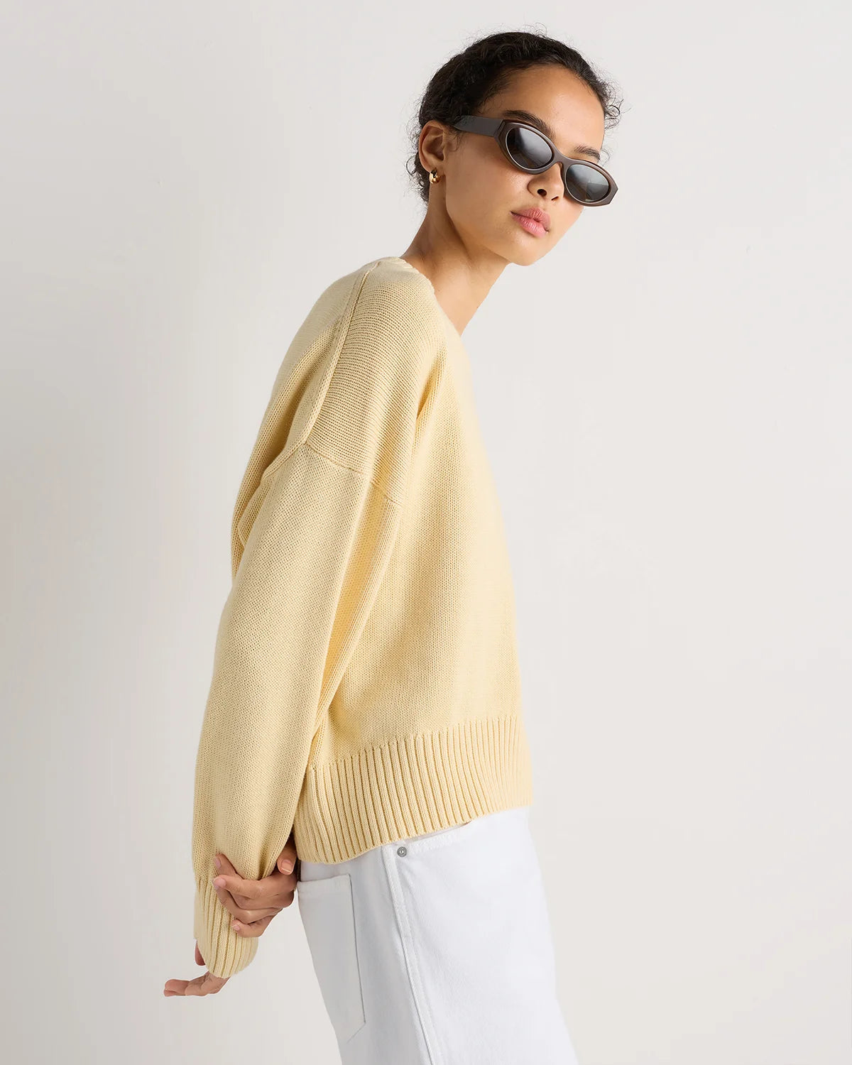 100% Organic Cotton Boyfriend Crew Sweater - XS / Buerre Yellow