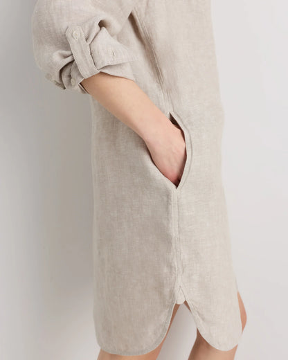 100% European Linen Shirt Dress - XS / Sky Blue Mariner Stripe
