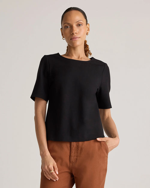 Ultra-Stretch Ponte Short Sleeve Top - XS / Black