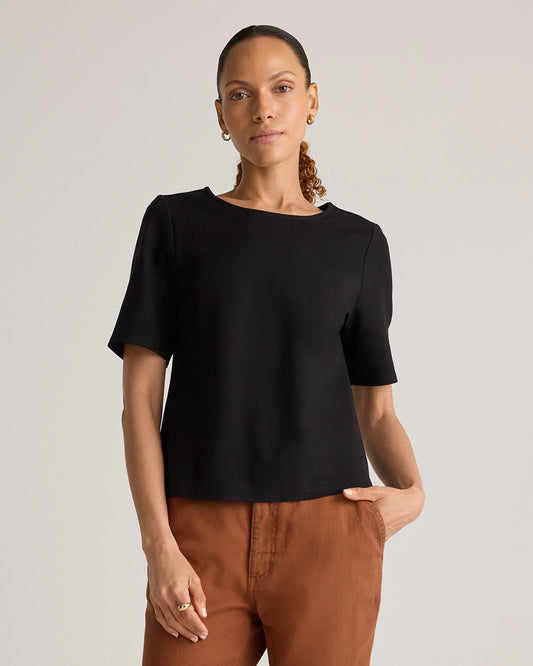 Ultra-Stretch Ponte Short Sleeve Top - XS / Black