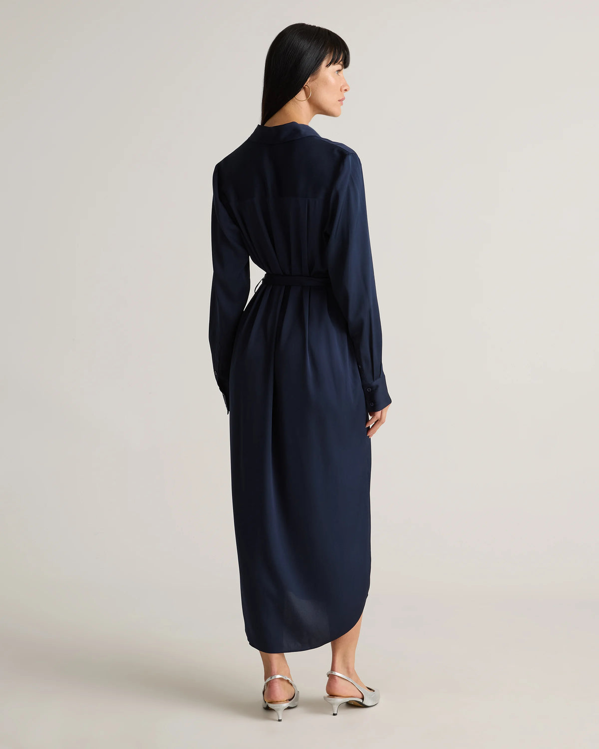 Washable Stretch Silk Maxi Shirt Dress - XS / Moonstone Blue