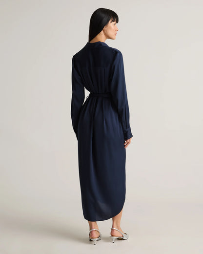Washable Stretch Silk Maxi Shirt Dress - XS / Moonstone Blue