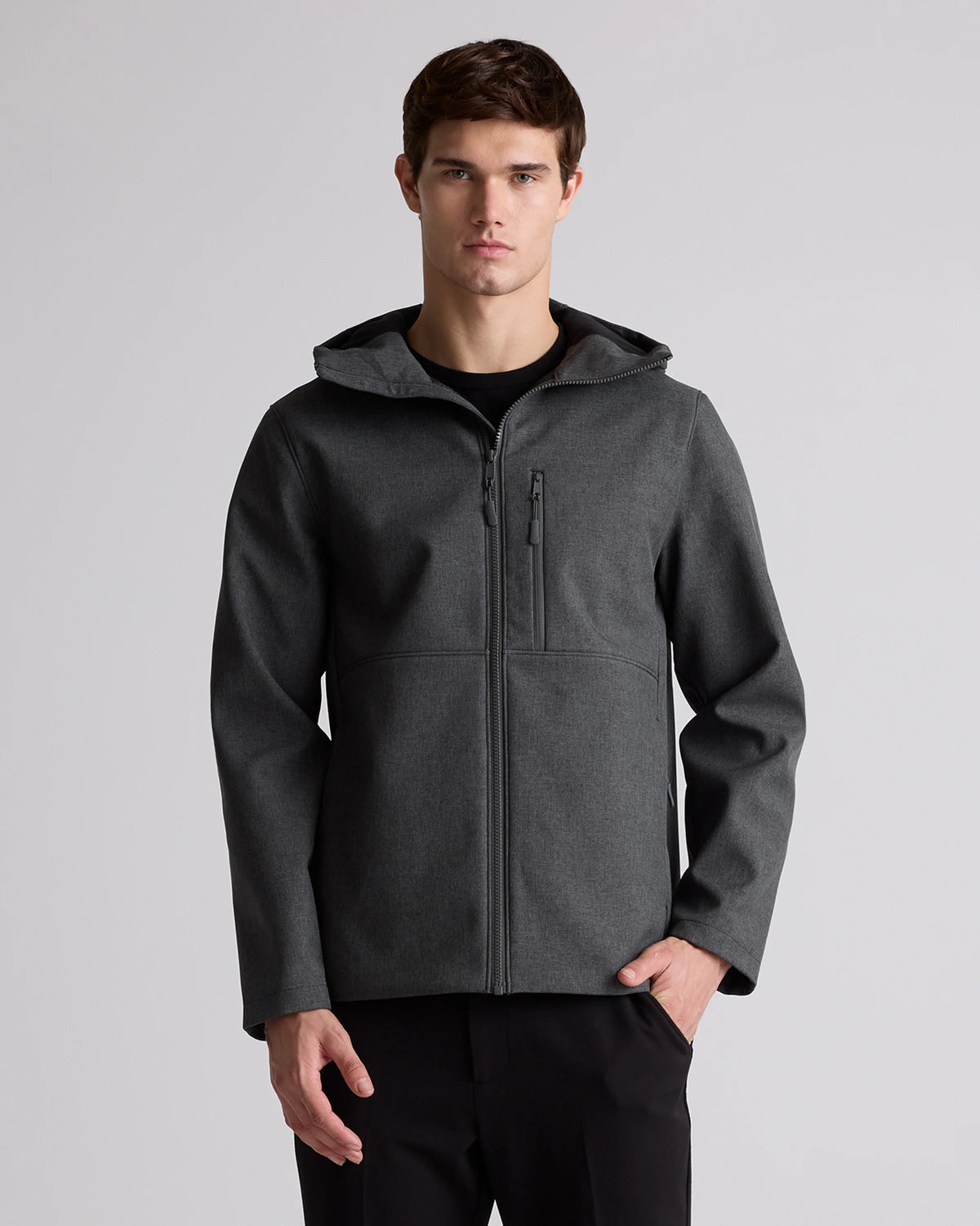 Softshell Fleece-Lined Full-Zip Hooded Jacket - XS / Heather Shady Charcoal