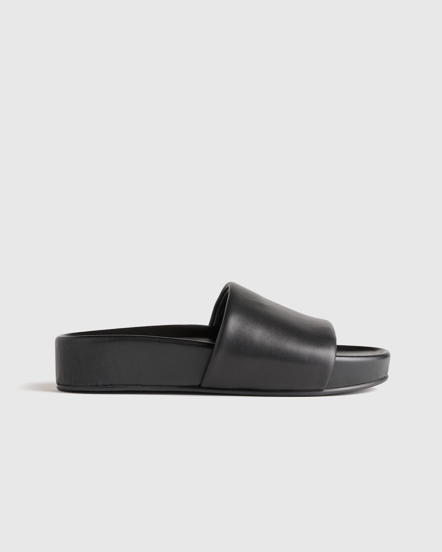 Italian Leather Platform Slide Sandal - 5 / Black