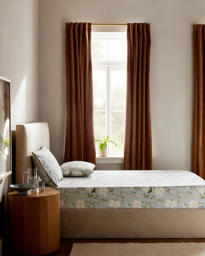 Organic Crisp Percale Floral Fitted Sheet Set - Twin / Toffee Florette