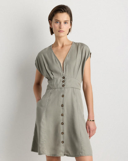 Vintage Wash Tencel Button Front Dress - XS / Taupe Brown