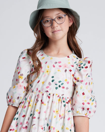 100% Cotton Poplin Puff Sleeve Dress - 12 / Confetti Dot