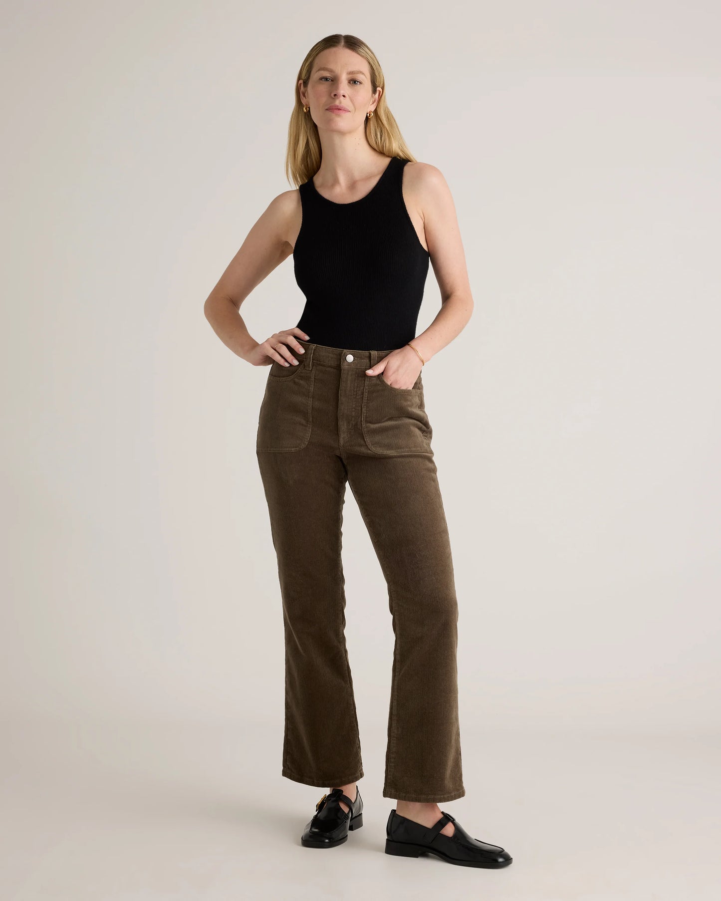 Organic Stretch Corduroy Flare Pants - 0 / Black