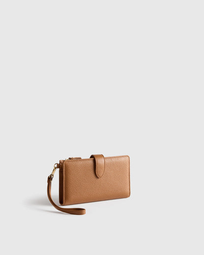 Italian Leather Phone Bi-Fold Wristlet - One Size / Black