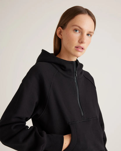 Organic Heavyweight Fleece Cropped Half Zip Hoodie - XS / Taupe