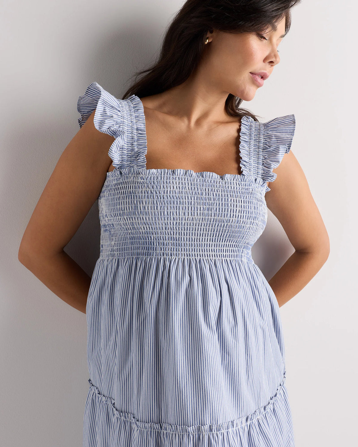 100% Organic Cotton Poplin Maternity Smocked Midi Dress - XS / Classic White