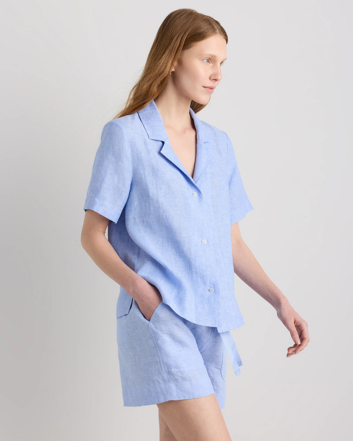 100% European Linen Short Sleeve Shirt - XS / Moonstone Blue