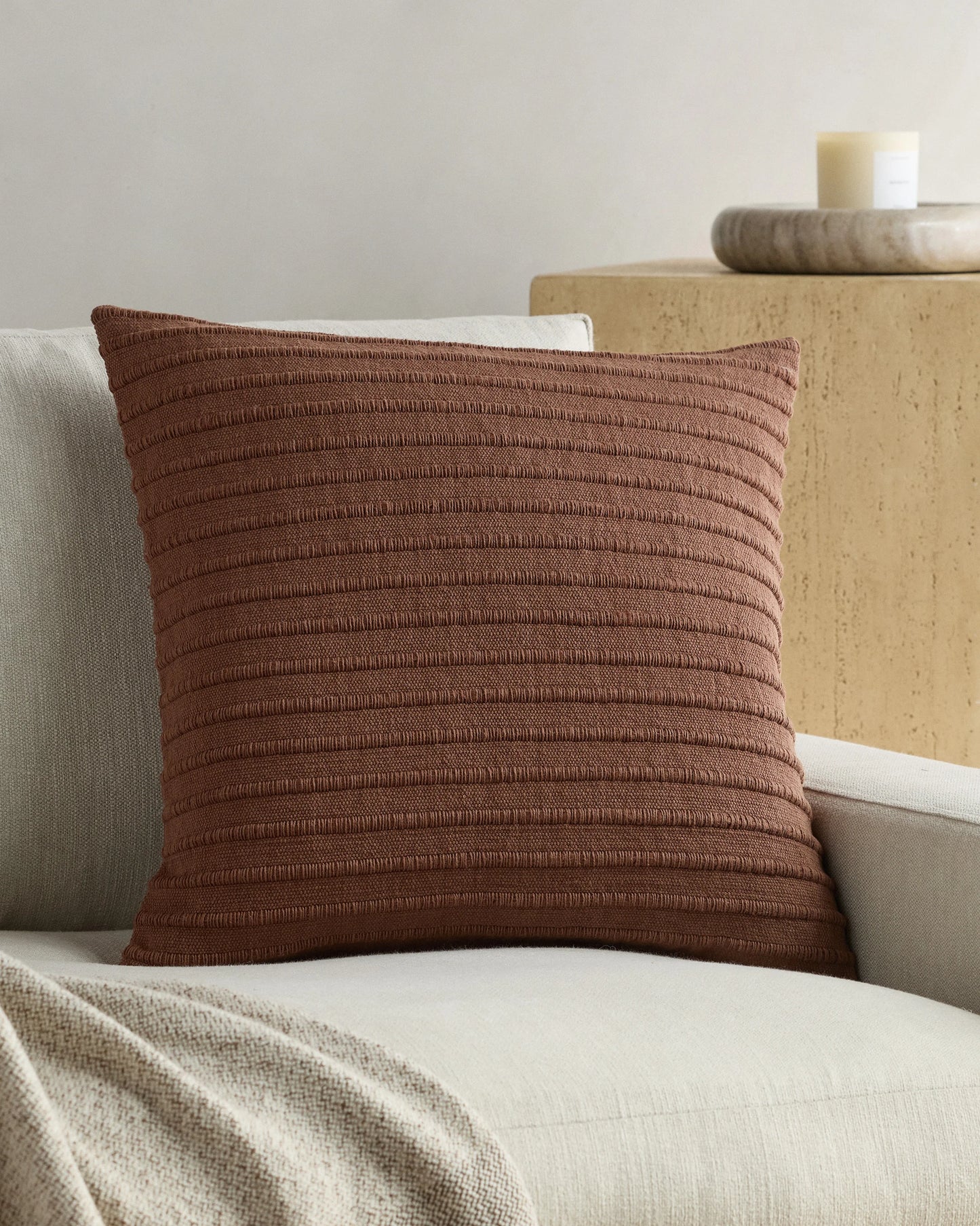 Ribbed Wool Cotton Pillow Cover - 20x20 / Red Clay