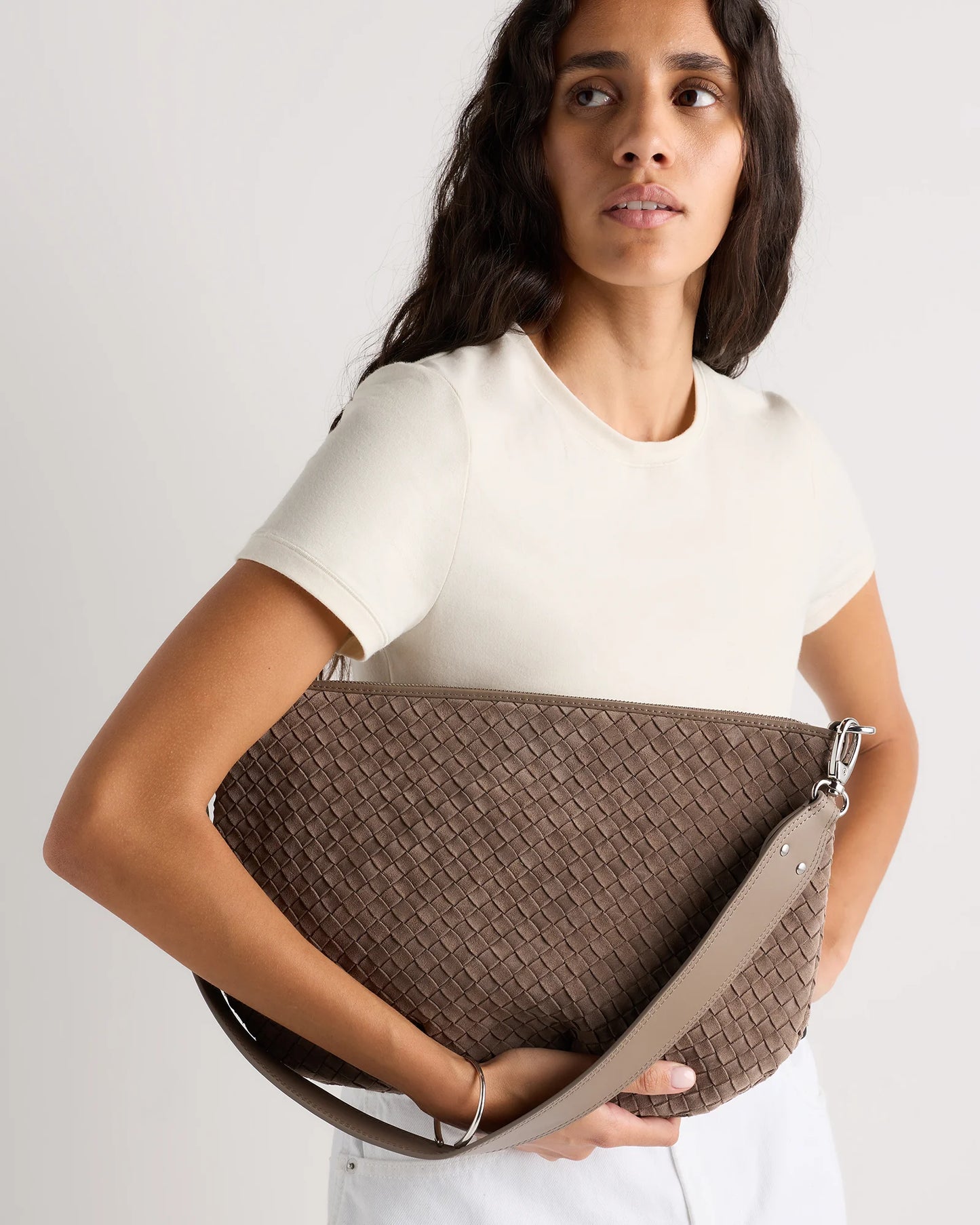 Sloane Suede Handwoven Shoulder Bag - One Size / Sand