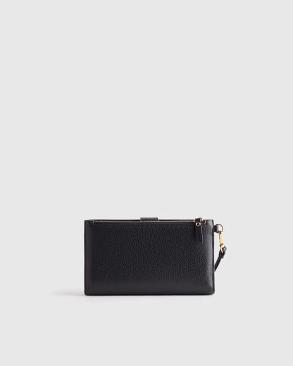 Italian Leather Phone Bi-Fold Wristlet - One Size / Black