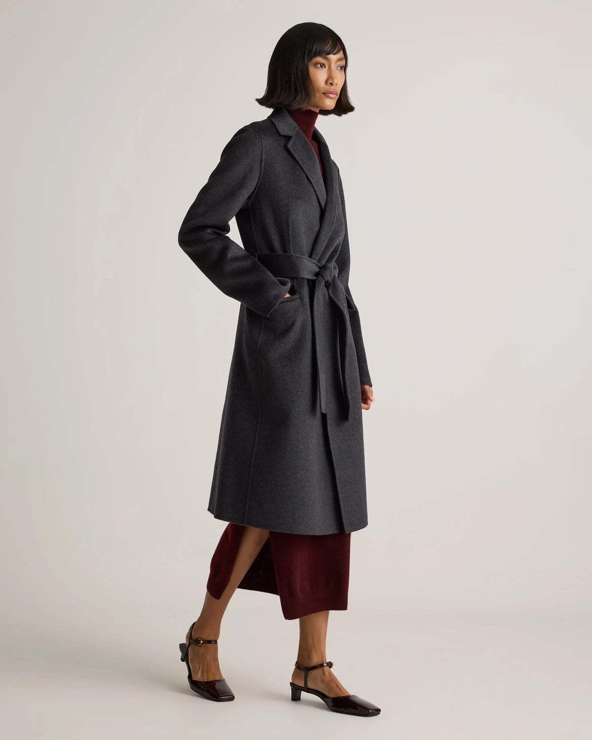 100% Mongolian Cashmere Double-Faced Wrap Coat - XS / Camel