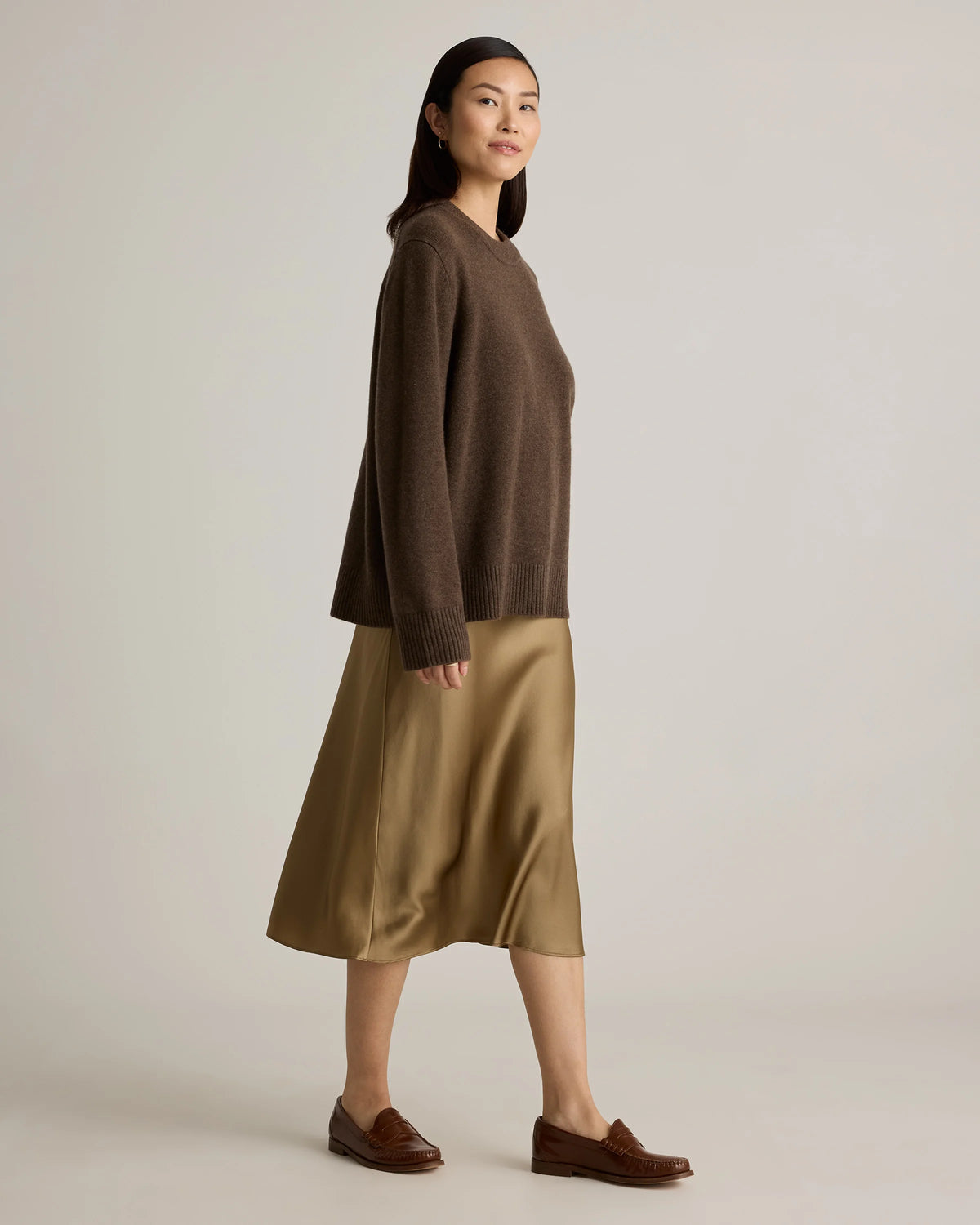 Mongolian Cashmere Oversized Crewneck Sweater - XS / Brown