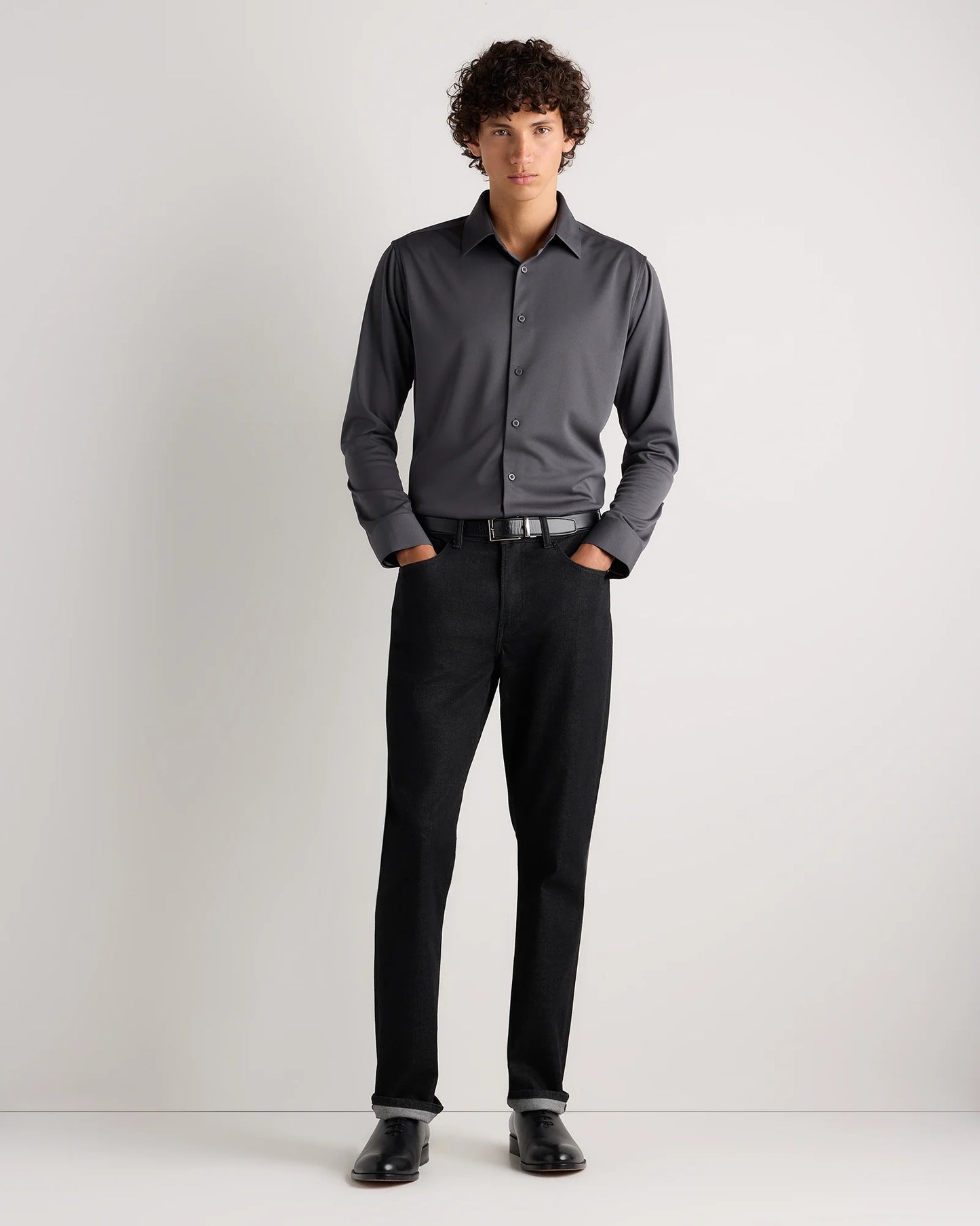 Commuter Stretch Pique Long Sleeve Button Down - XS / Dark Coal