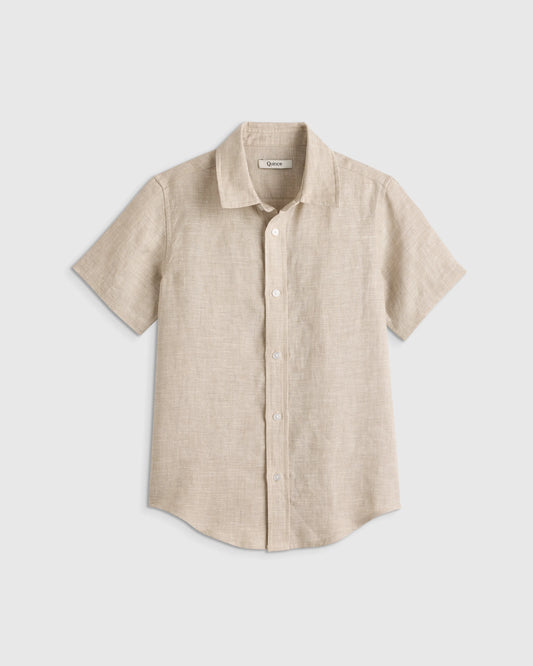 100% European Linen Short Sleeve Shirt - 6 / Flax