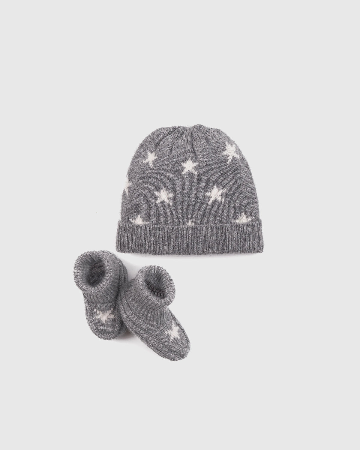 Washable Cashmere Beanie & Bootie Set - 0-6M / Heather Grey