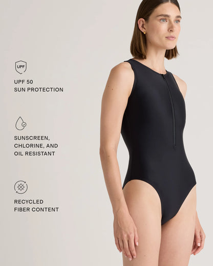 Italian Zip-Front One-Piece Swimsuit - XS / Lagoon Teal Blue
