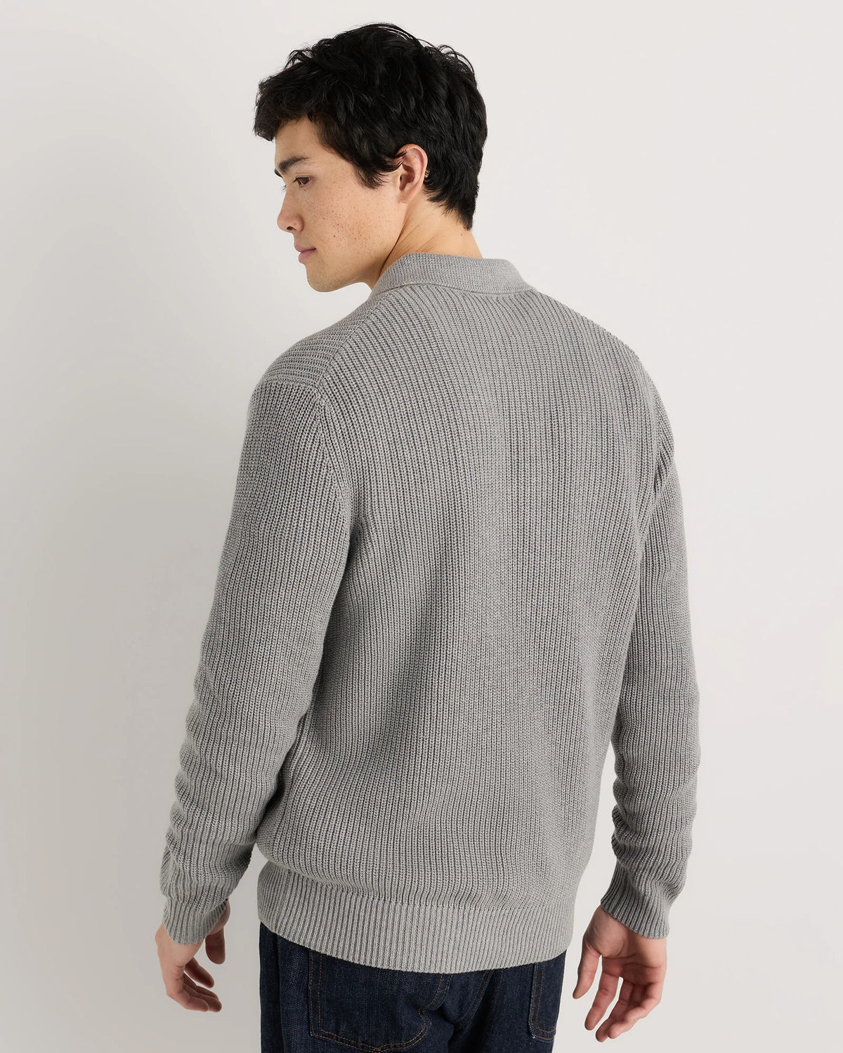 100% Organic Cotton Ribbed Polo Sweater - XS / Mid Heather Grey