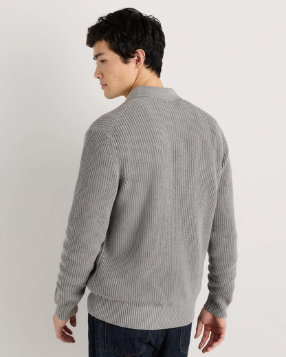 100% Organic Cotton Ribbed Polo Sweater - XS / Mid Heather Grey