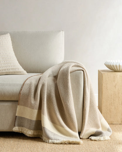 Wool Alpaca Stripe Throw - 50x70 / Latte
