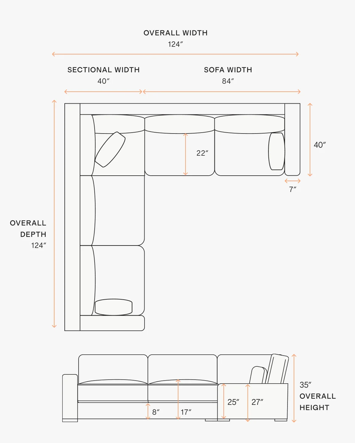 Oasis L Sectional in Performance Linen - One Size / Onyx