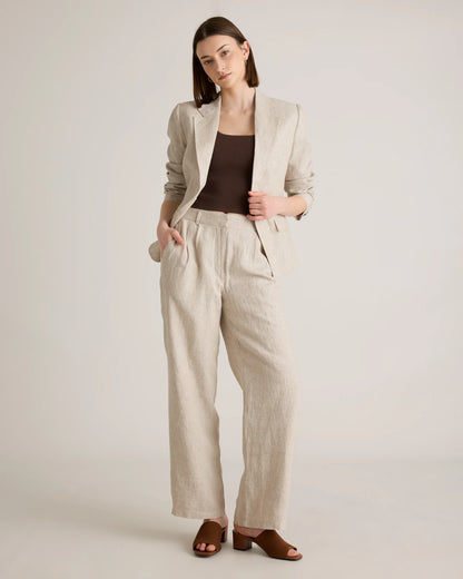 100% European Linen Pleated Trouser - 0 / Bayberry Olive