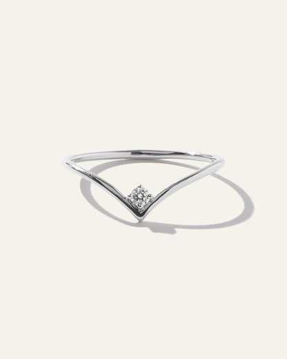 14K Gold Solitaire Diamond Chevron Ring - 4 / Yellow Gold