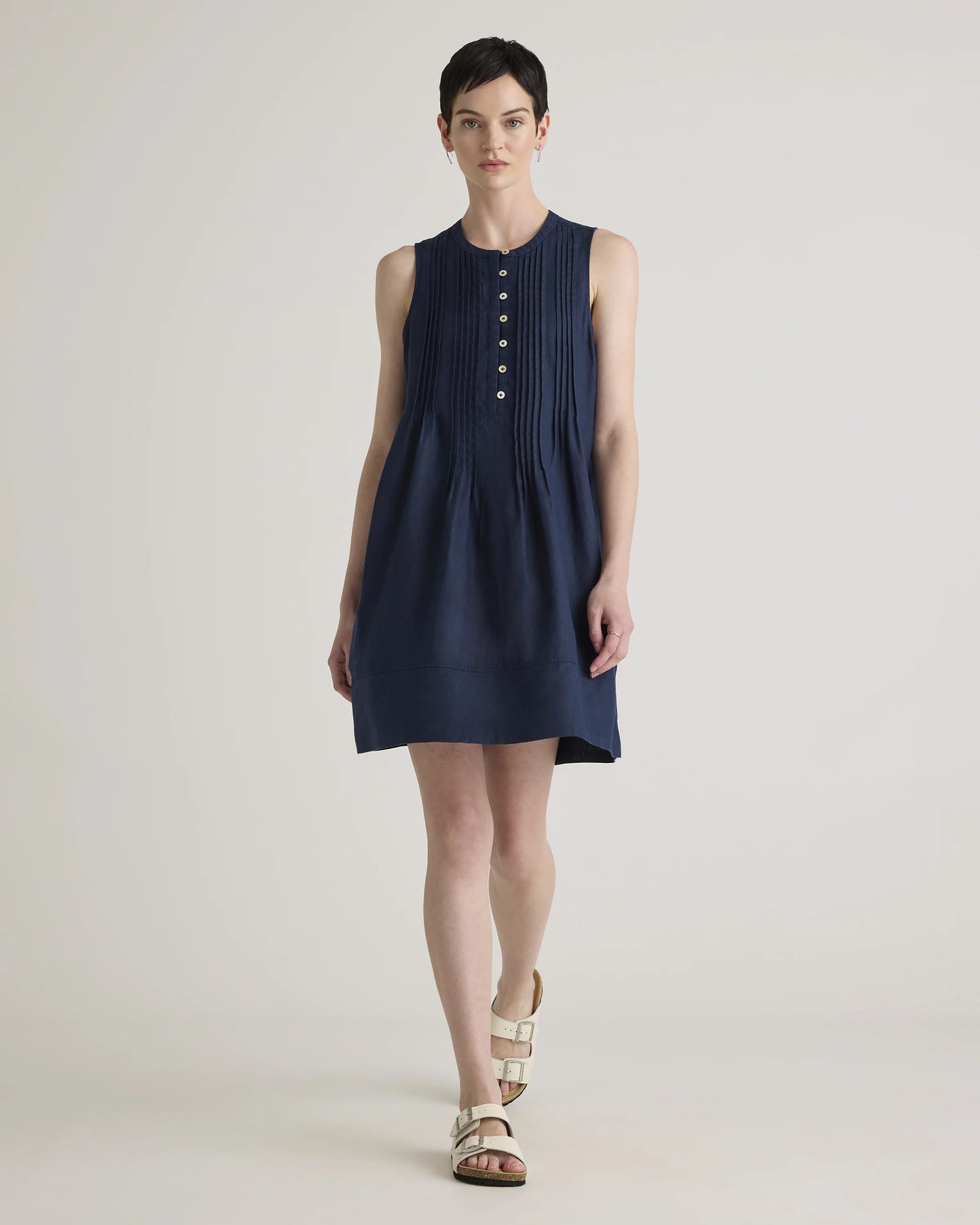 100% European Linen Sleeveless Swing Dress - XS / Classic Mini Gingham
