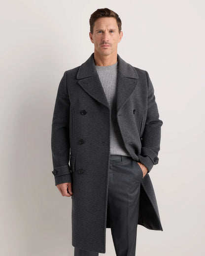 Wool Cashmere Double-Breasted Officer Topcoat - S / Heather Charcoal