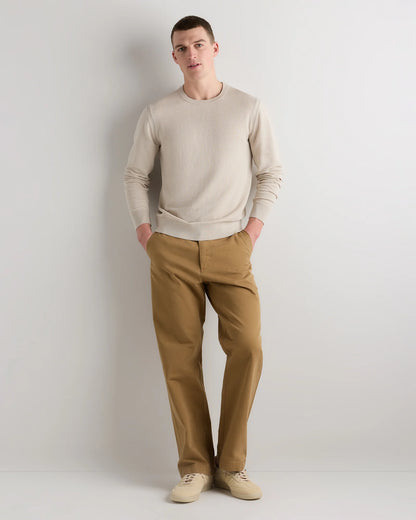 Organic Cotton-Silk Pique Crewneck Sweater - S / Speckled Beige