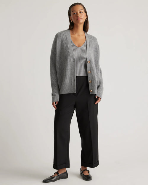 Mongolian Spring Cashmere Fisherman Boxy Cropped Cardigan Sweater - XS / Heather Grey