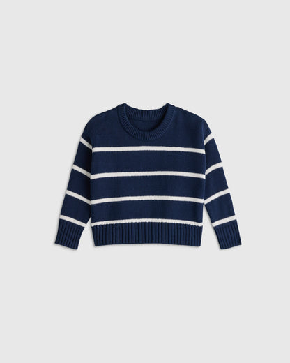 100% Organic Cotton Crewneck Sweater - 9-12M / Navy/White