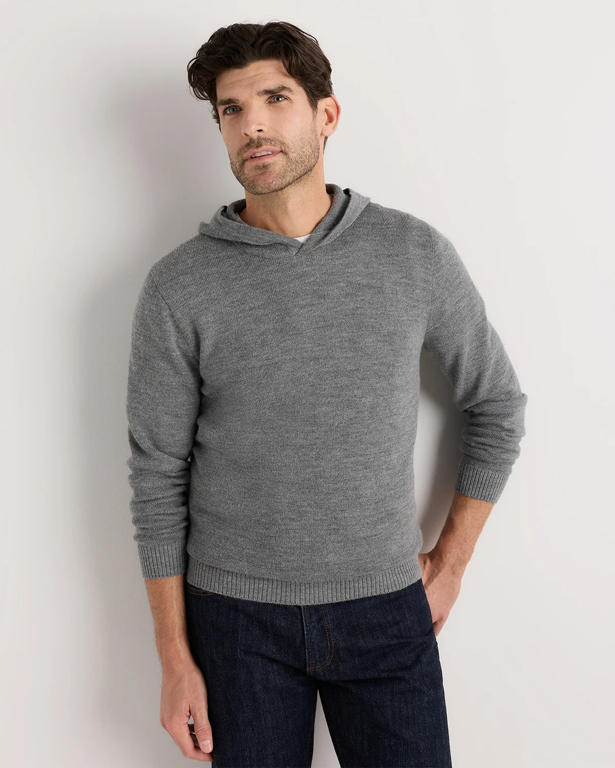 Alpaca-Wool Hooded Sweater - S / Heather Navy