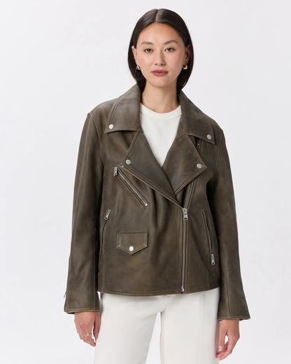 100% Leather Oversized Biker Jacket - XS / True Black