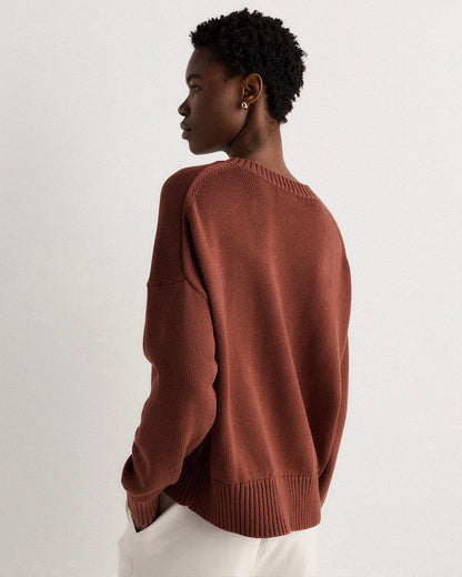 100% Organic Cotton Boyfriend Crew Sweater - XS / Speckled Beige