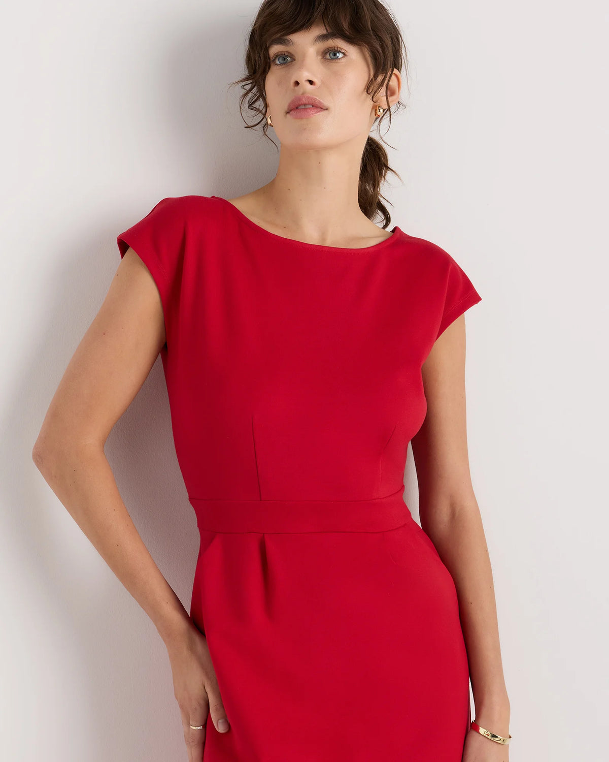 Ultra-Stretch Ponte Cap Sleeve Dress - XS / Ruby Red