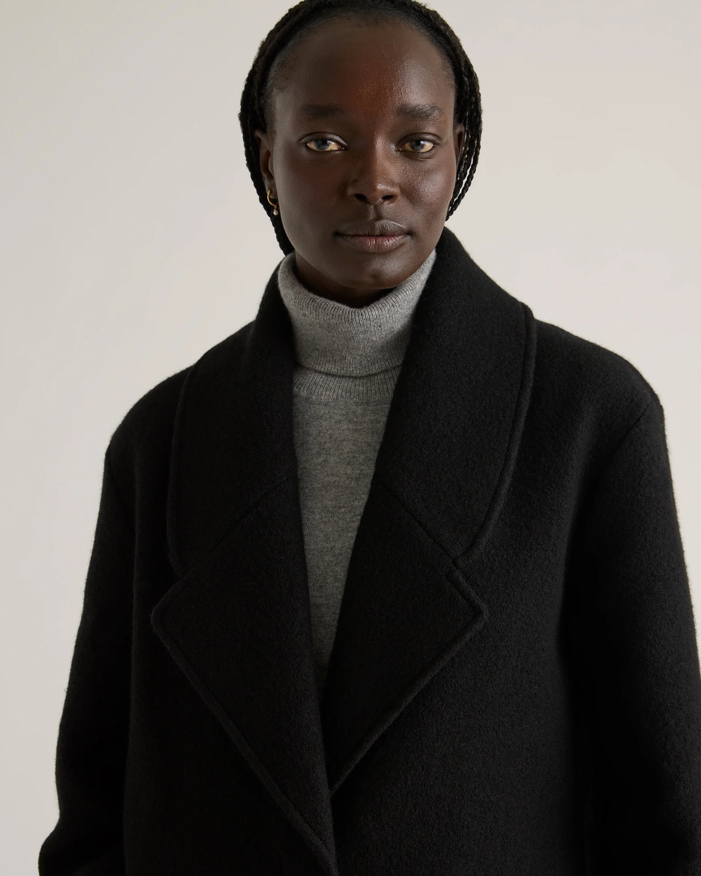 100% Merino Wool Shawl Collar Long Coat - XS / Heather Bone