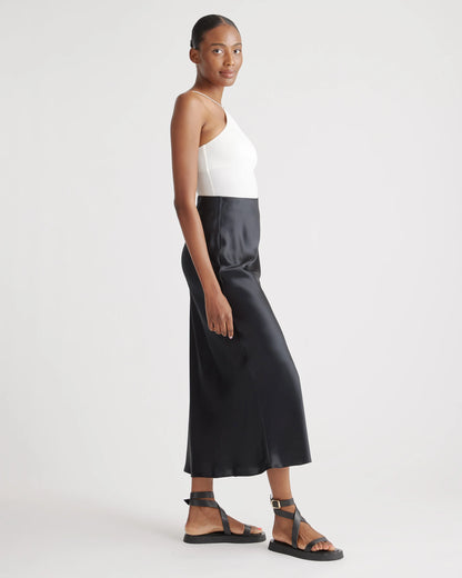 100% Washable Silk Maxi Skirt - XS / Navy